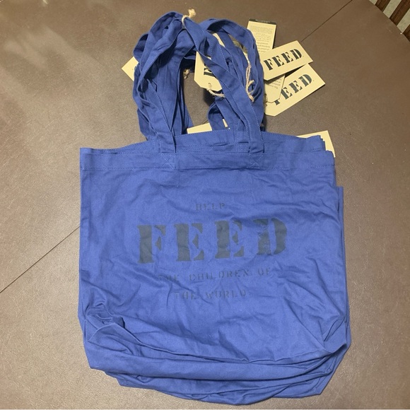 Lot Of 5 FEED 10 lightweight and foldable classic tote organic cotton Blue Nwt - Picture 3 of 9